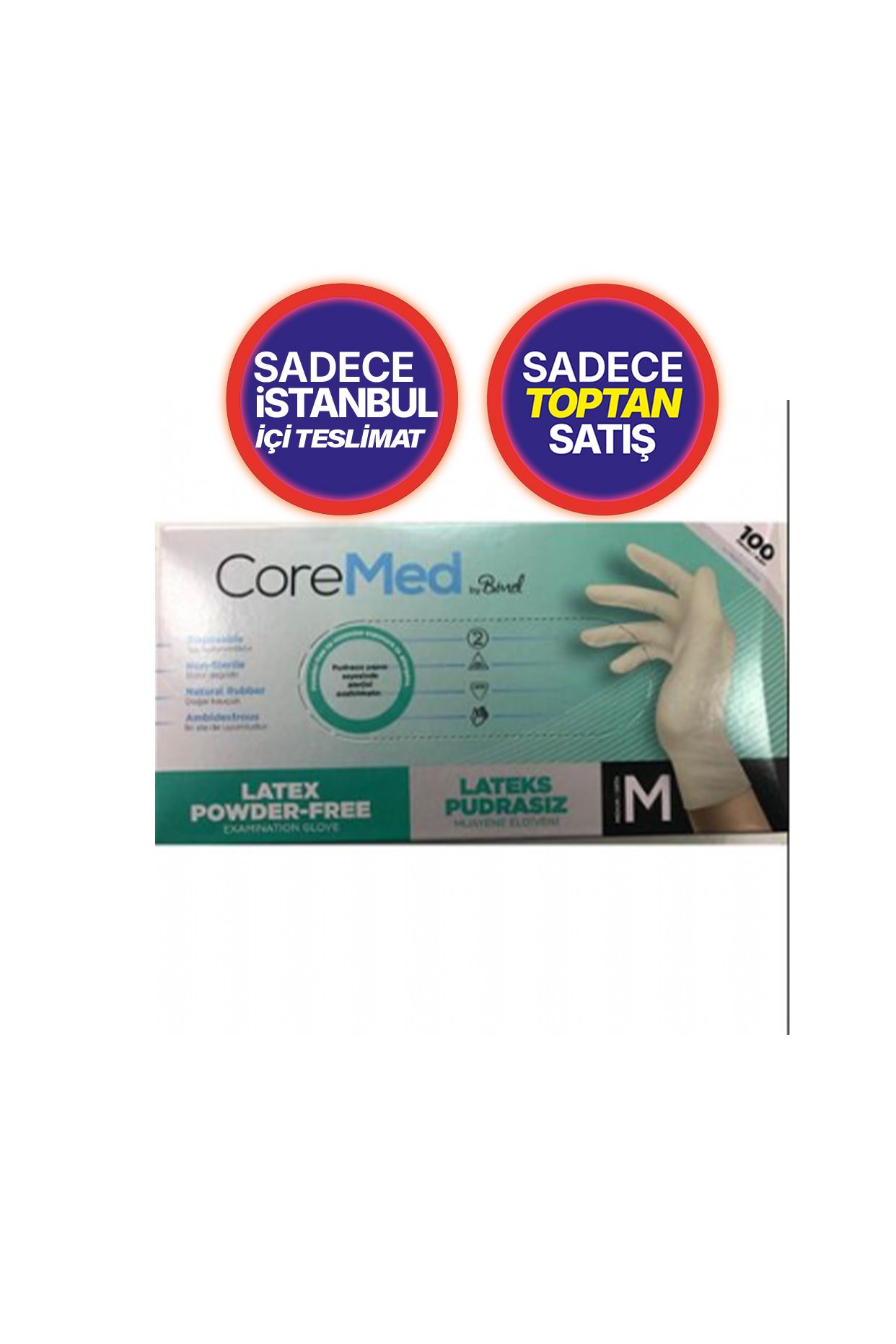 Lateks Pudrasız Eldiven 100'lü M Beden 1 Paket