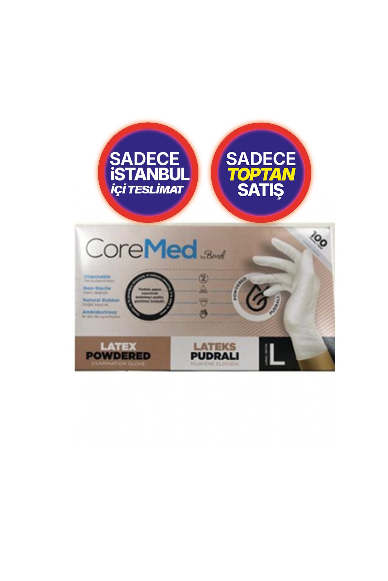 Lateks Pudralı Eldiven 100'lü L Beden 1 Paket