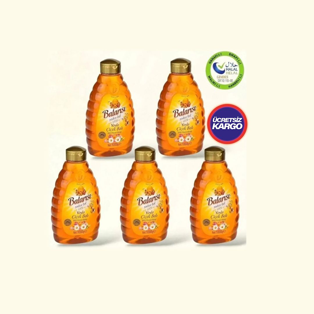 Balarısı Doğal Çiçek Balı 1 Kg Pratik Kapak (5 Adet) 5 Kg