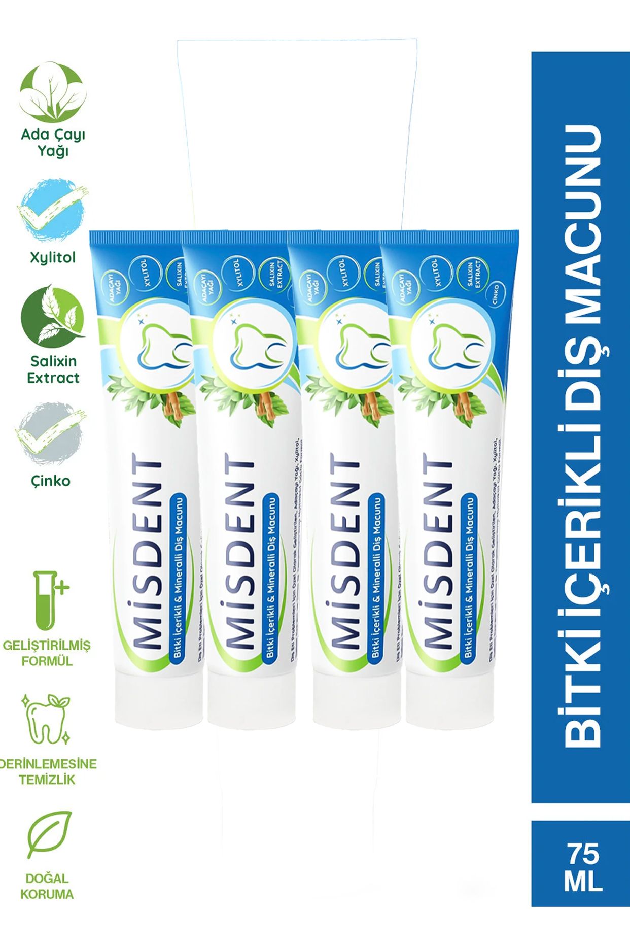4 Adet Misdent Bitkisel İçerikli & Mineralli Diş Macunu 75 ml