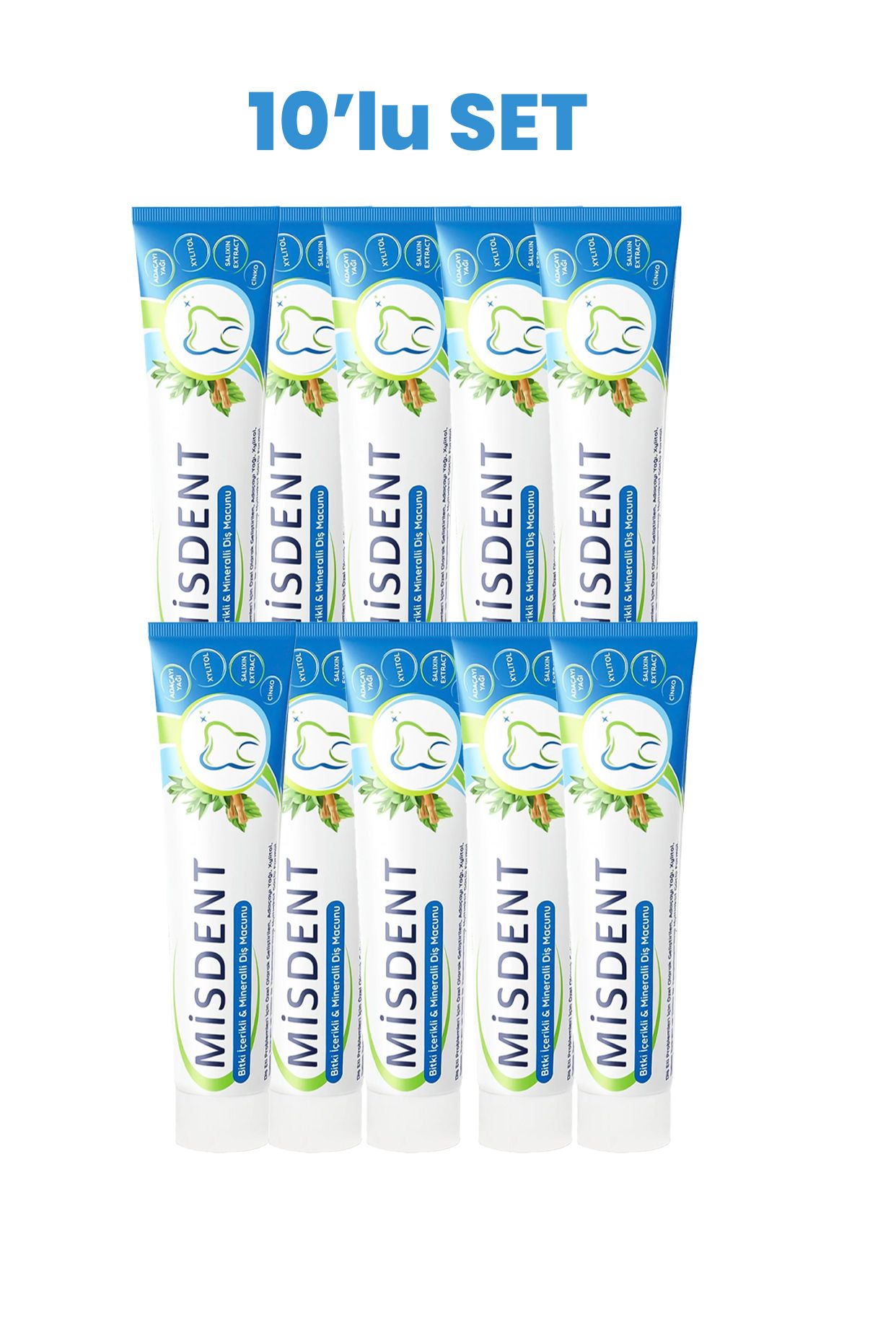 10 Adet Misdent Bitkisel İçerikli & Mineralli Diş Macunu 75 ml
