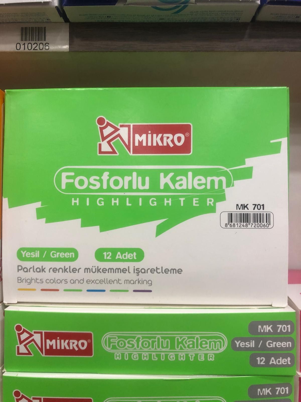 Mikro fosforlu kalem 12 li Yeşil