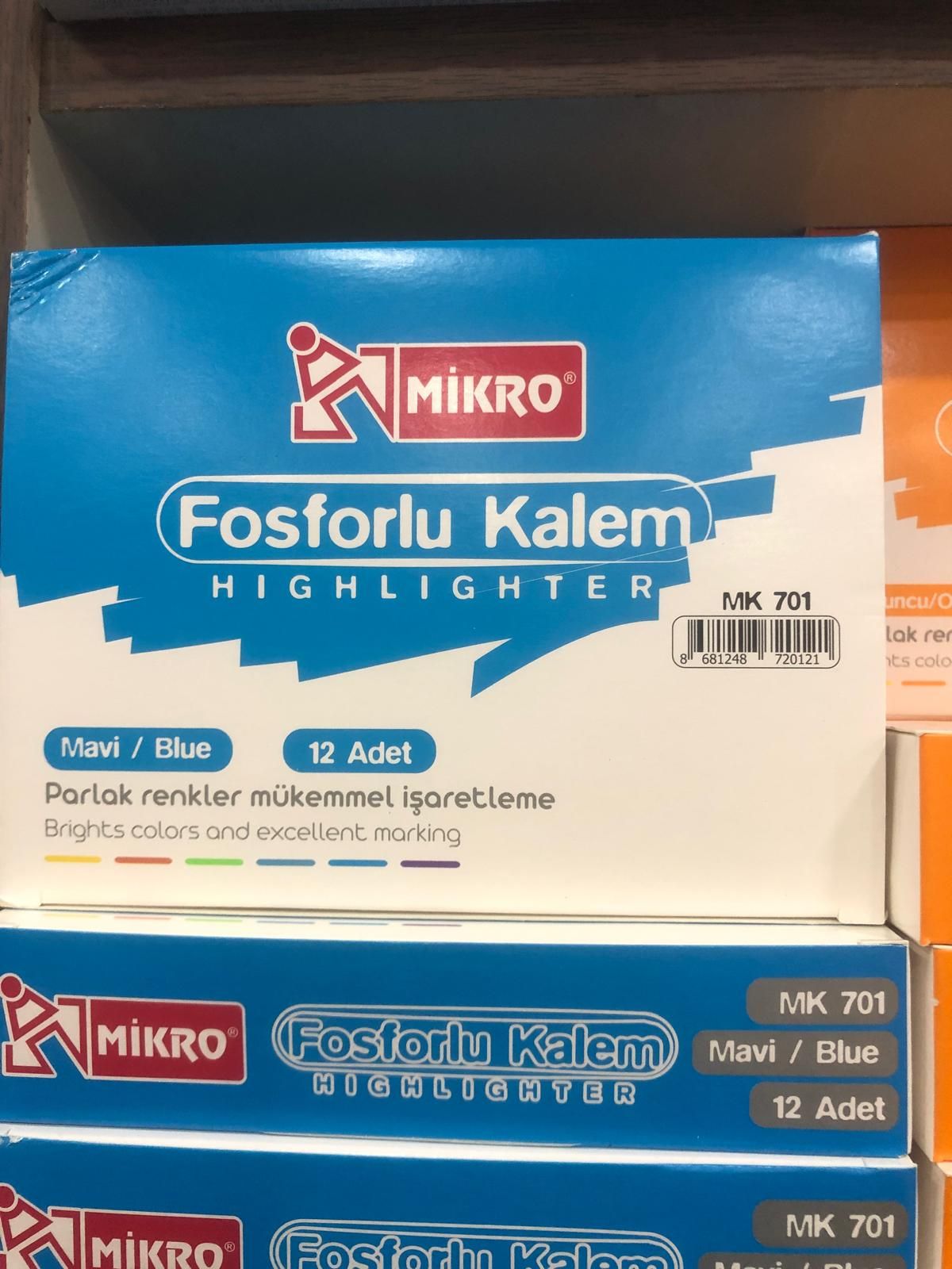 Mikro fosforlu kalem 12 li Mavi