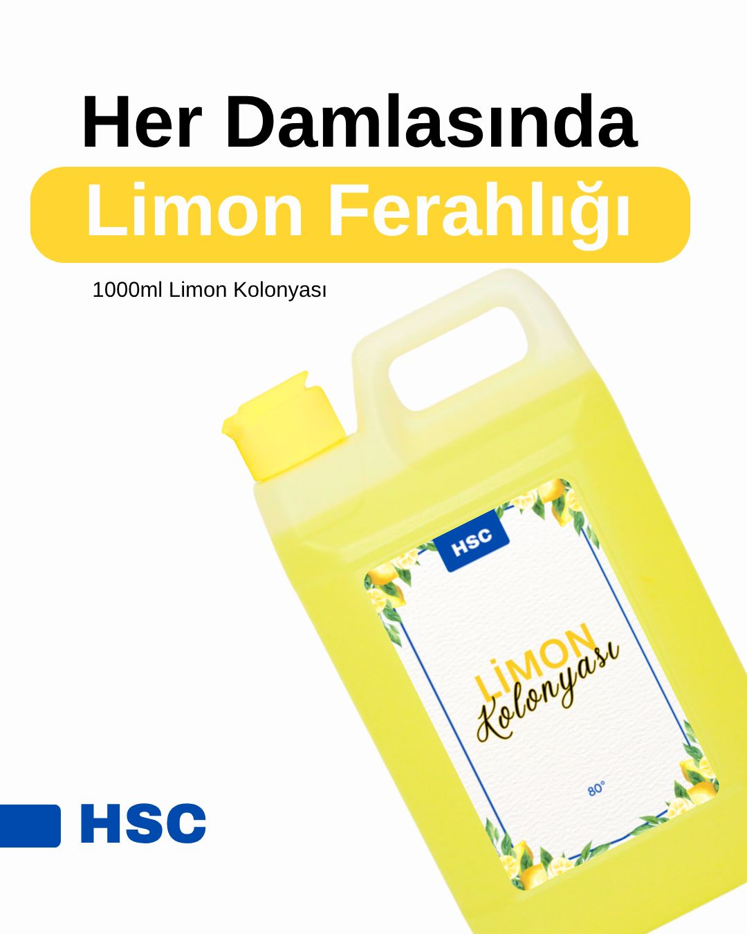 1 Litre Limon Kolonyası 80° Ferahlatıcı Doğal Limon Kokulu Kolonya 1000 ml