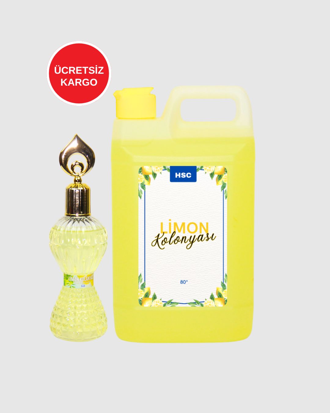 1 Litre+300ml Limon Kolonyası Seti 80° Ferahlatıcı Doğal Limon Kokulu Kolonya