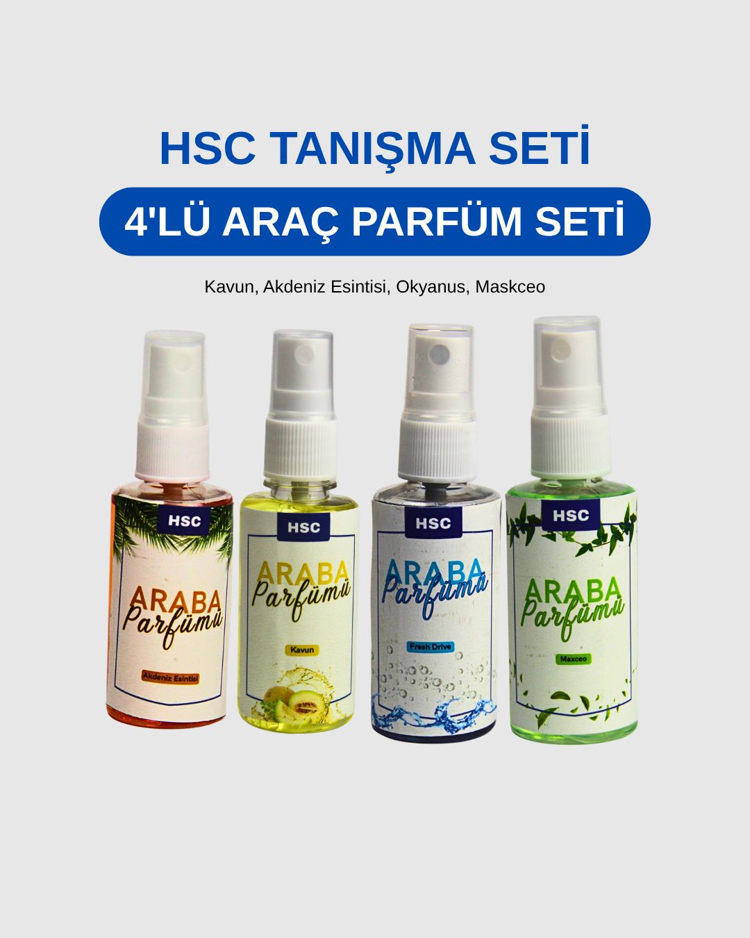 4LÜ Araba Parfümü Seti - 50cc Sprey – Ferahlatıcı Taşınabilir Araba Parfümü Seti