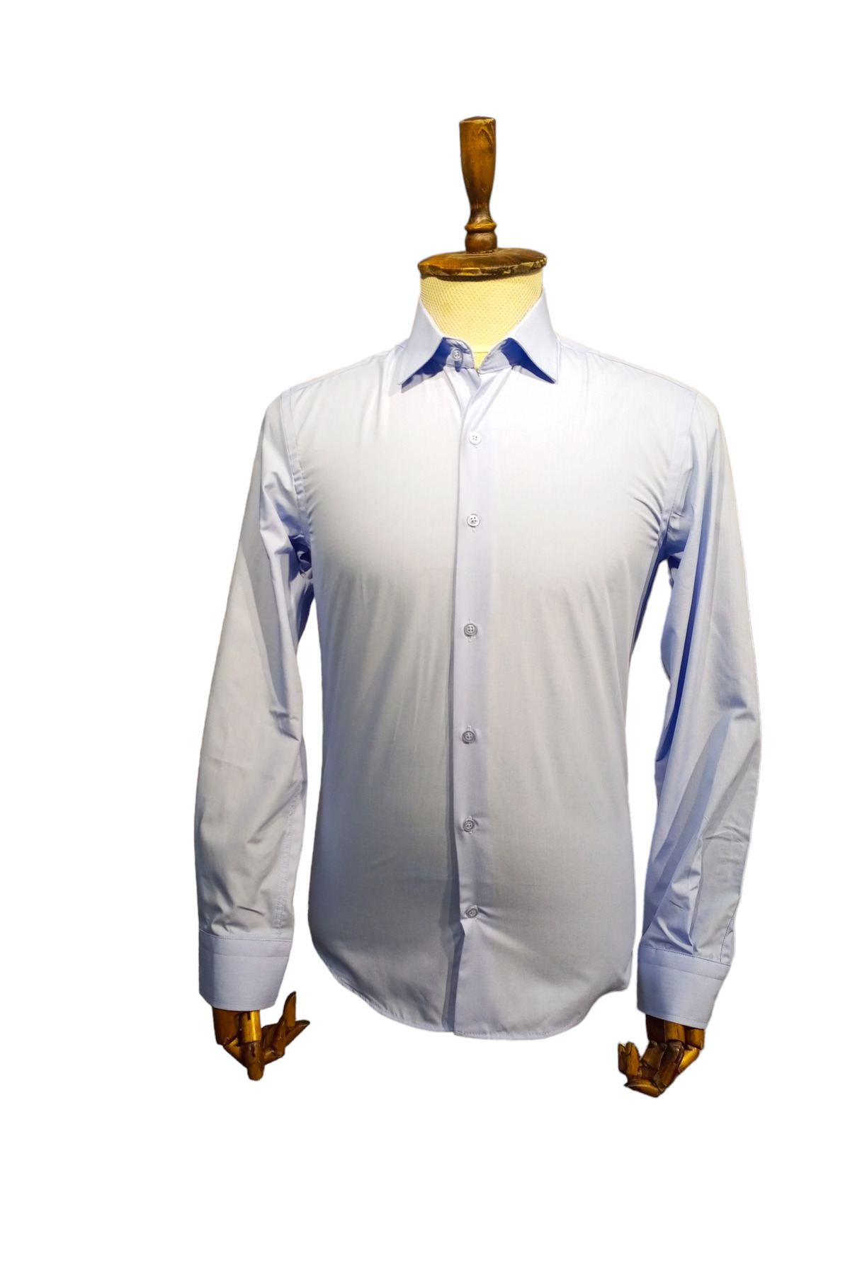 Mavi Pamuklu Saten Slim Fit Erkek Gömlek