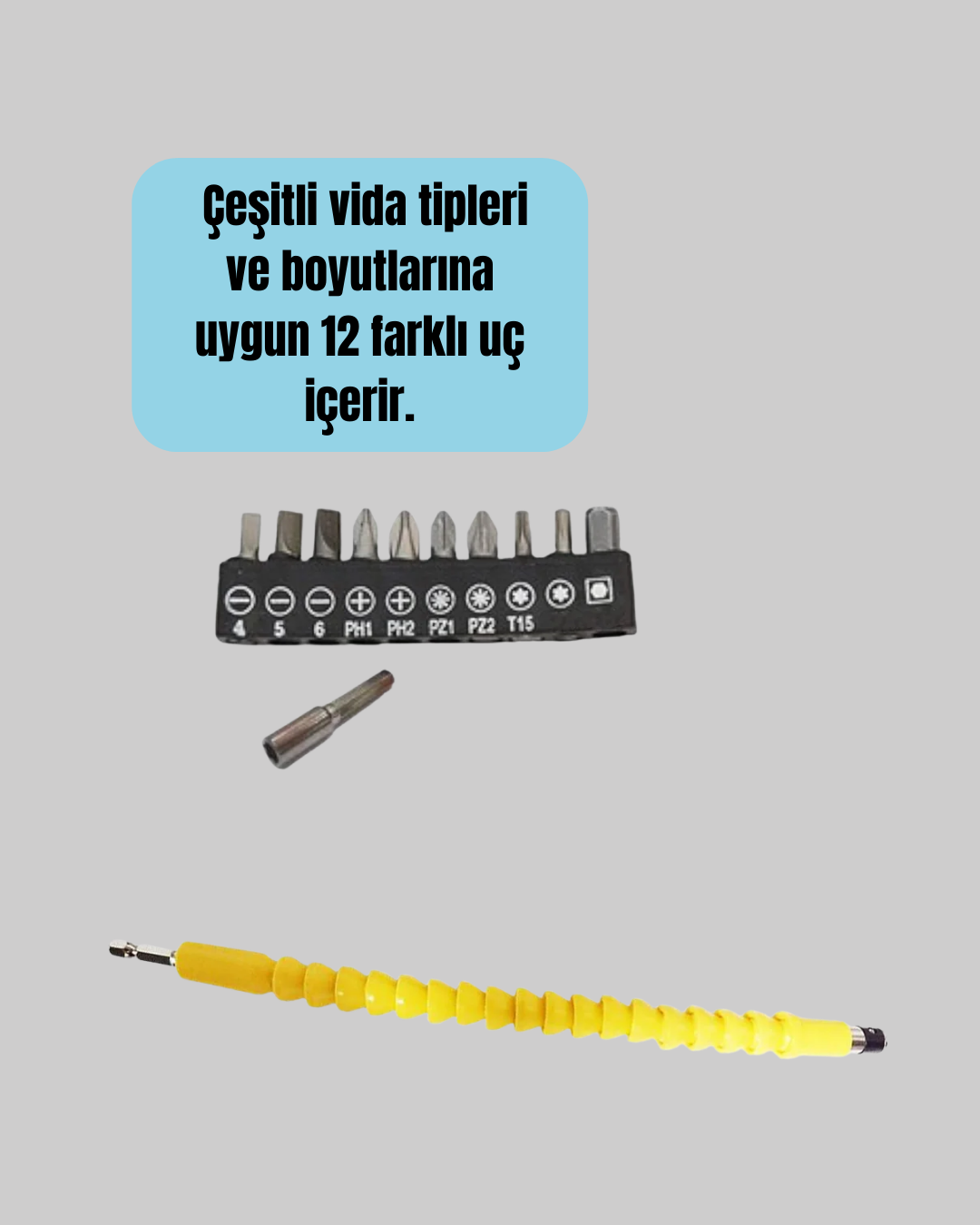 12 Parça Akrobat Bits Seti Çok Amaçlı Vidalama Dayanıklı Çelik