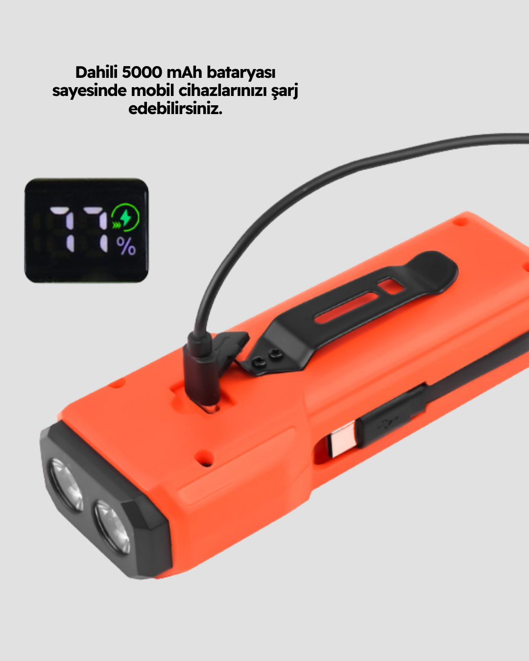 5000 mAh Bataryalı Bisiklet Farı COB Çakar Çok Fonksiyonlu