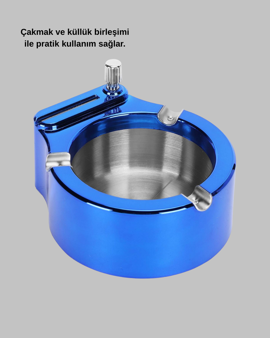 Masa Üstü Çakmaklı Küllük Paslanmaz Metal Gövde