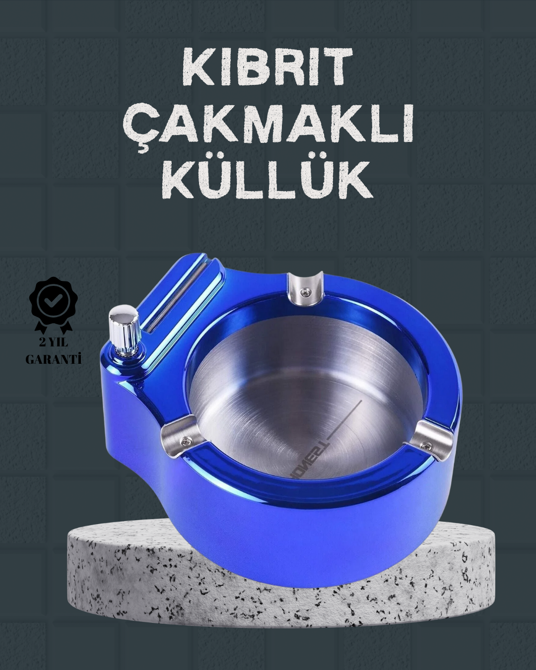 Masa Üstü Çakmaklı Küllük Paslanmaz Metal Gövde