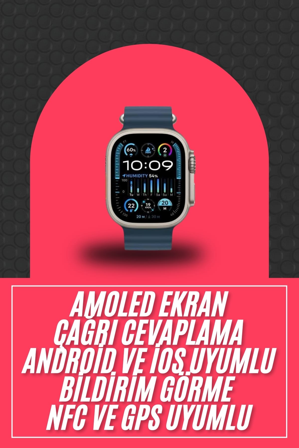 49mm Akıllı Saat Amoled Ekranlı Kadın Erkek Kol Saati Plastik Kordon
