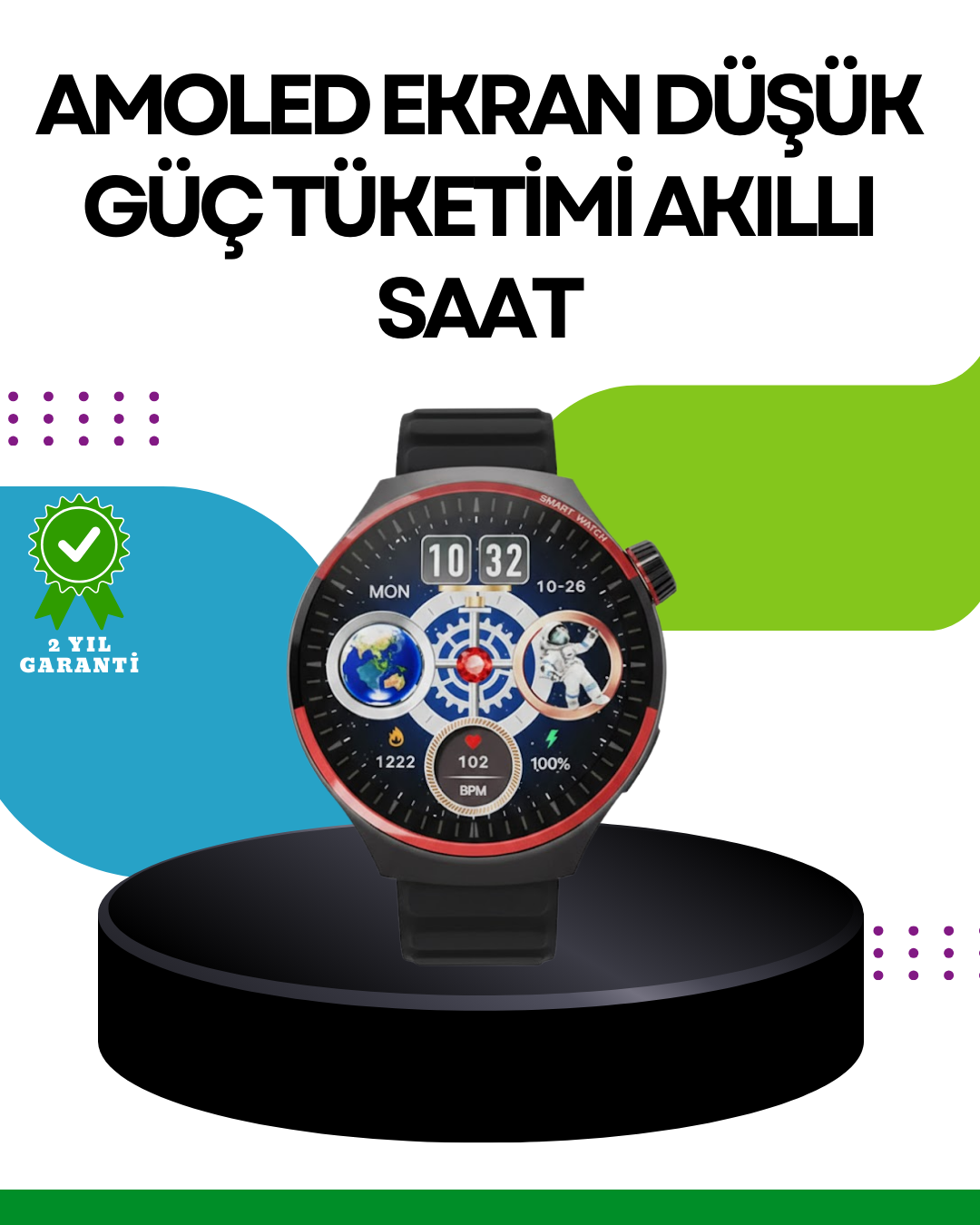 Spor ve Sağlık Takipli Akıllı Saat Kablosuz Şarj