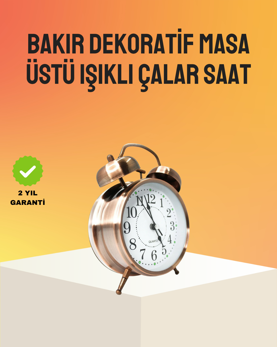 Retro Tarz Bronz Dekoratif Masa Saati Metal Gövde Yüksek Sesli Alarm