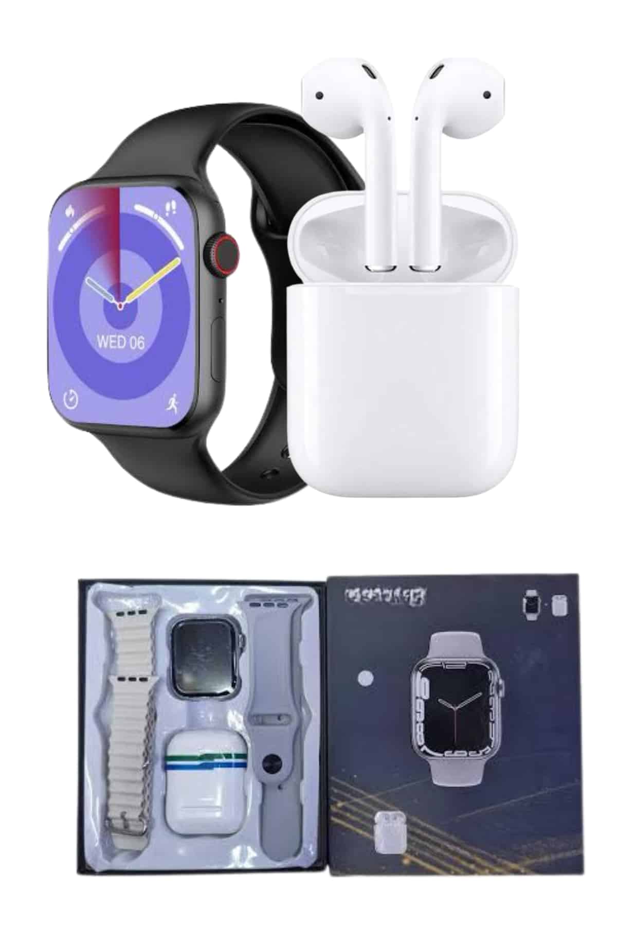 Akıllı Saat Gümüş Kasa Bluetooth Kulaklık Hediyeli Çok Fonksiyonlu İkili Set