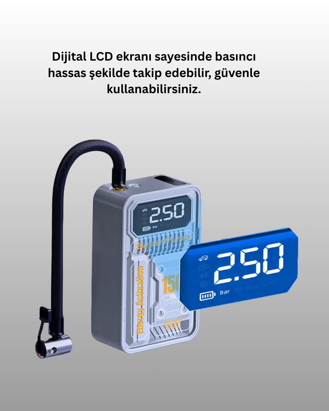 6000mAh Bataryalı LED Ekranlı Akıllı Hava Kompresörü