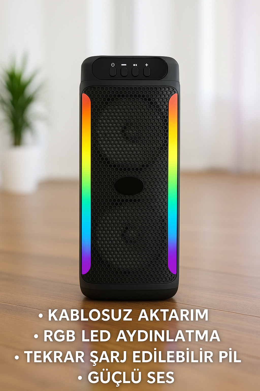RGB Işıklı Çift Hoparlörlü Taşınabilir Bluetooth Speaker ve Mikrofon