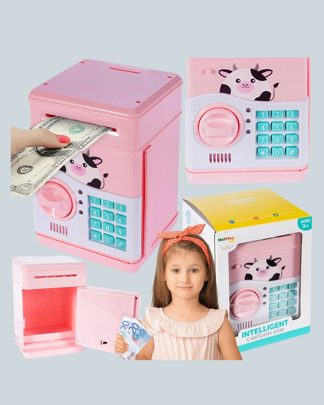Pembe Elektronik Şifreli Otomatik Para Çeken ATM Kumbarası
