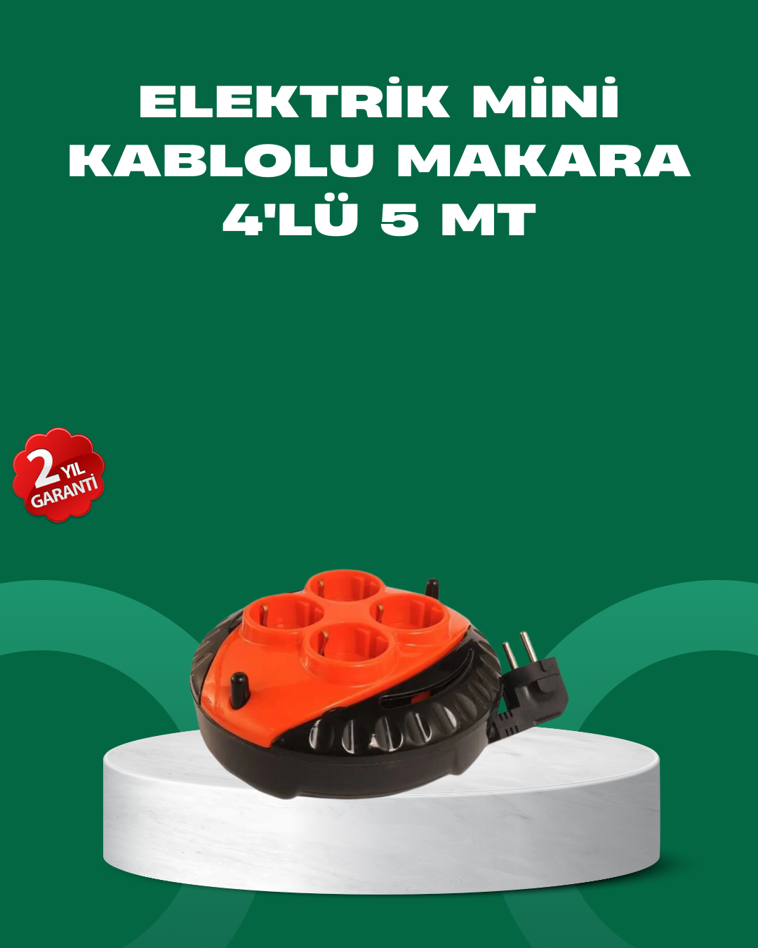 5 Metre Kablolu 4’lü Kırmızı Priz Makara