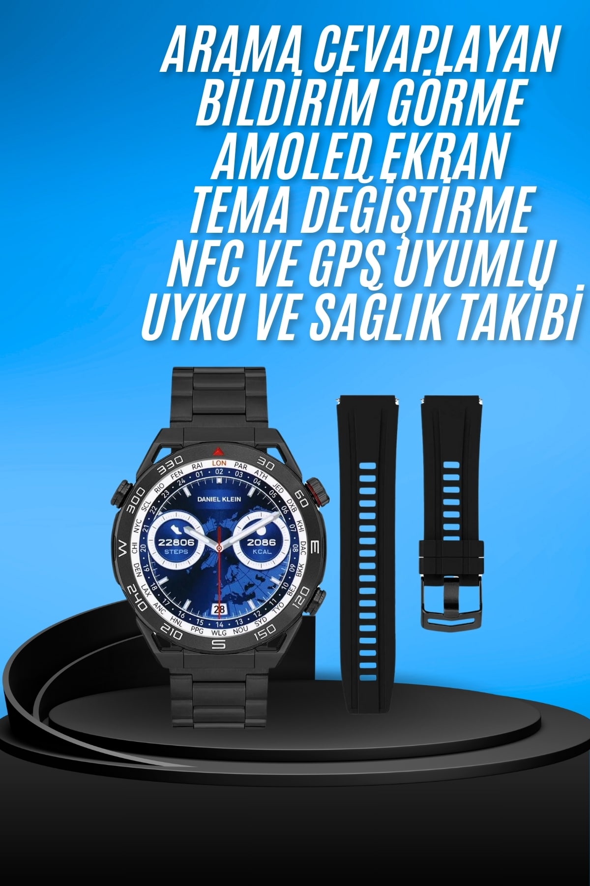 Akıllı Saat Çelik Kordonlu Amoled Ekran Android ve İOS Uyumlu Çağrı Cevaplayabilen