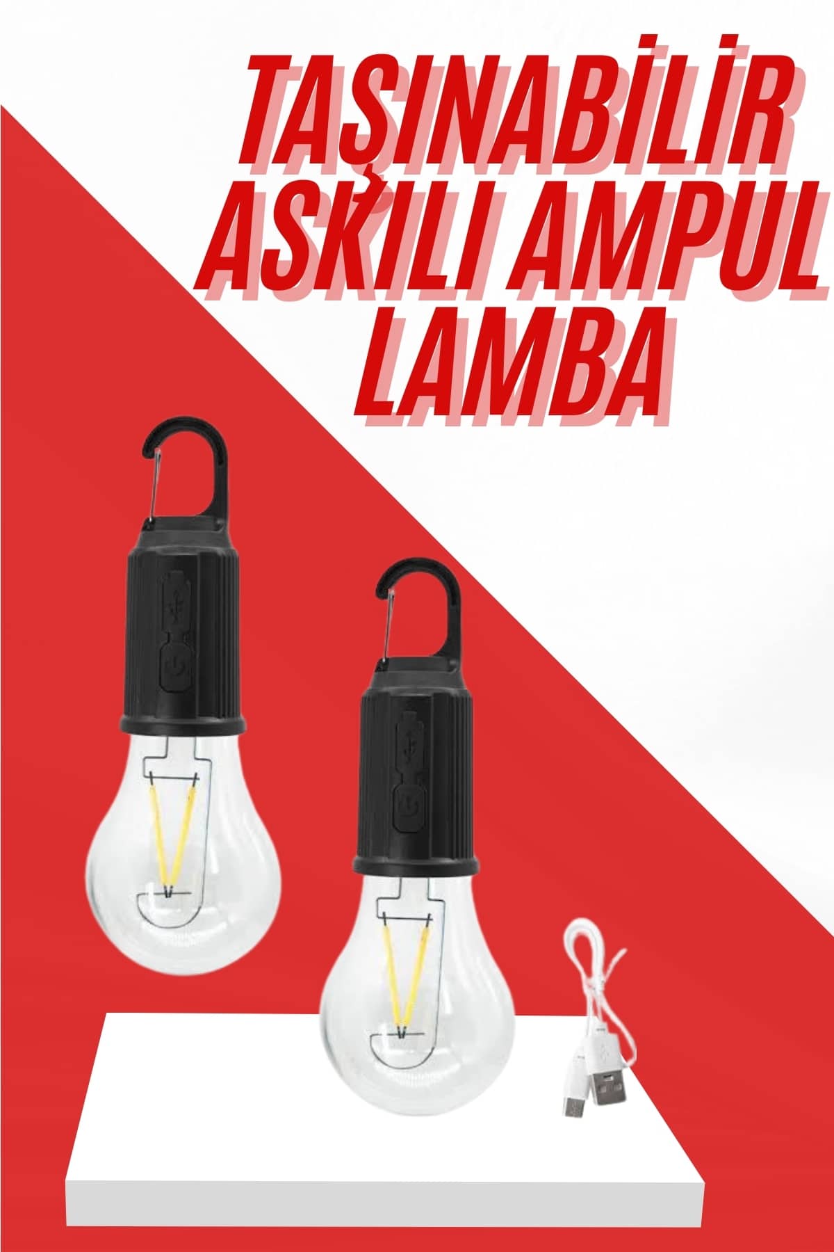 Şarjlı Aydınlatma Ampul Tasarımlı Ambians Işık Askılı Kamp Lambası