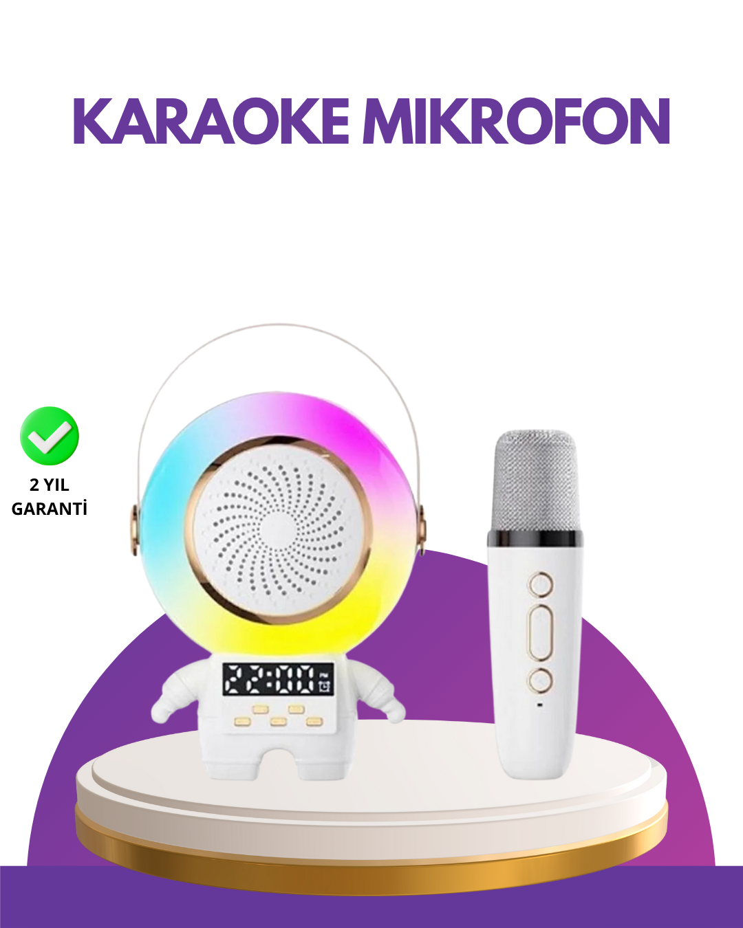 Karaoke Özellikli Astronot Bluetooth Hoparlör Kablosuz Mikrofonlu