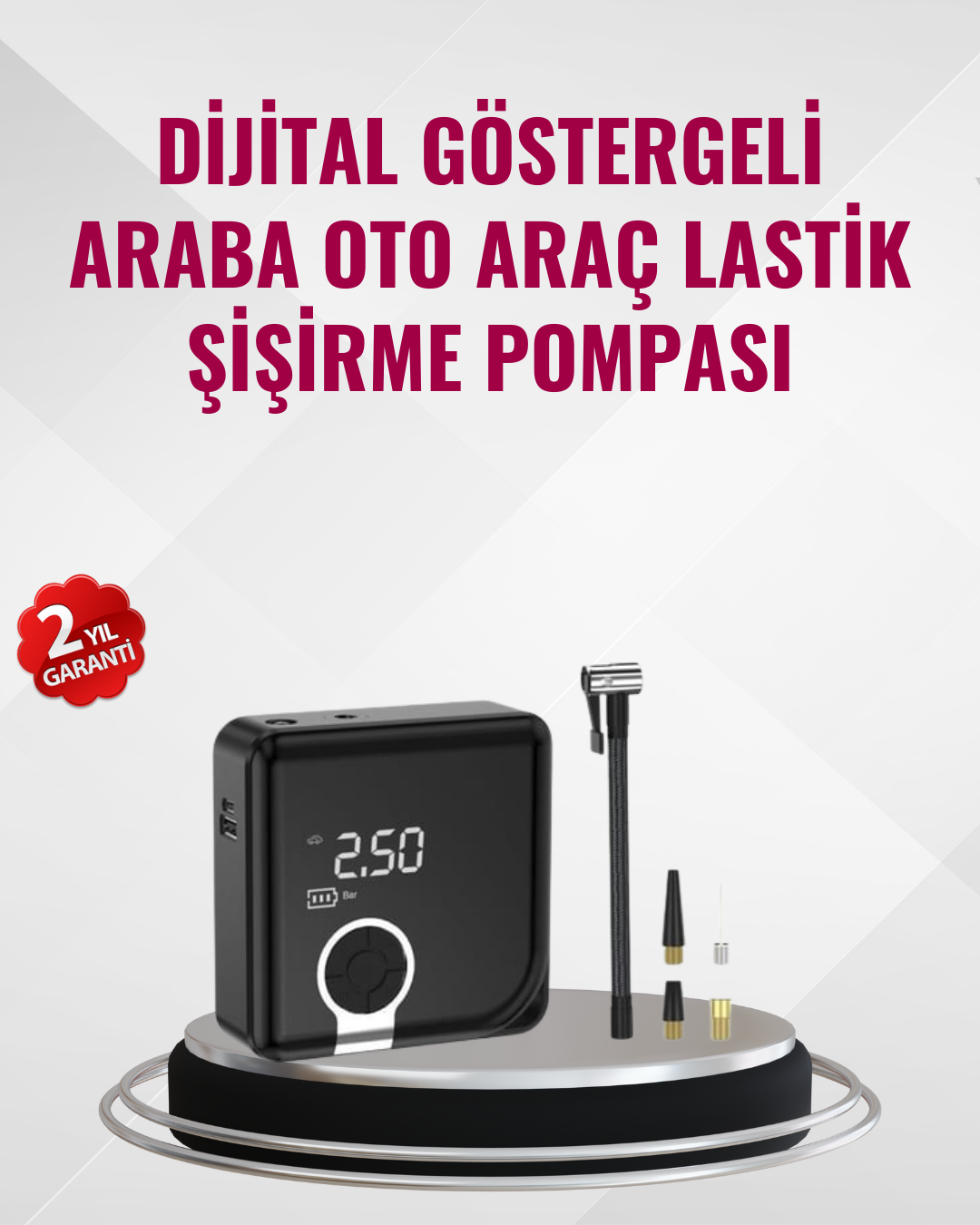 Kompakt Tasarımlı LED Işıklı Taşınabilir Hava Kompresörü