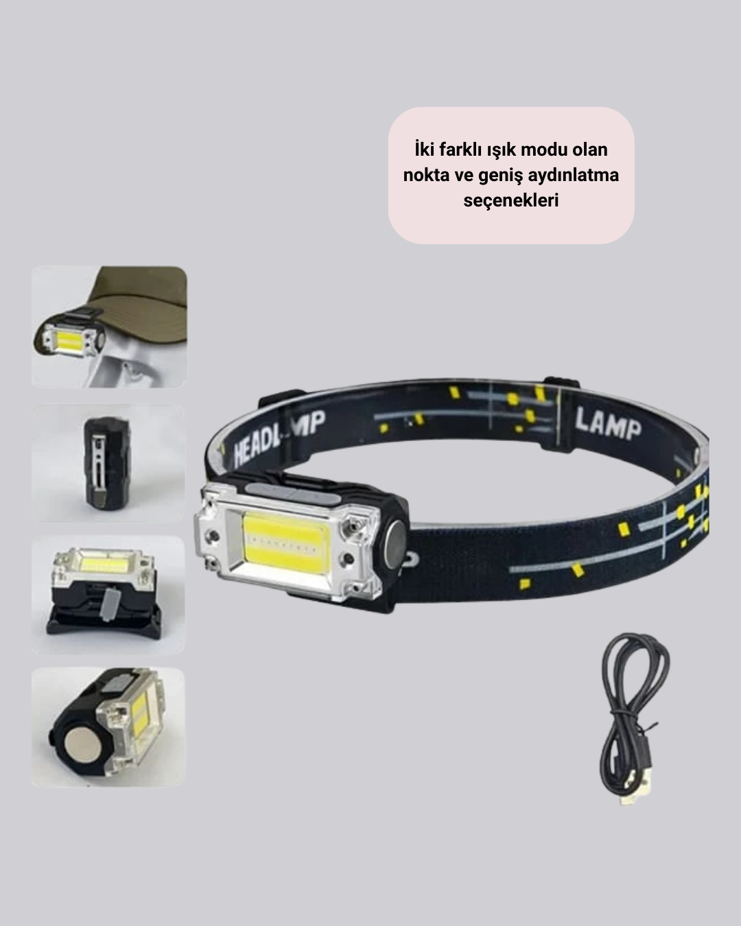 USB Şarjlı Mini LED KAFA Feneri 50m Odak 150m Geniş Aydınlatm