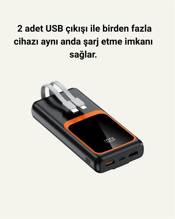 Dijital Ekranlı 20.000 mAh Powerbank | 22.5W Hızlı Şarj + Çoklu Bağlantı Seçeneği