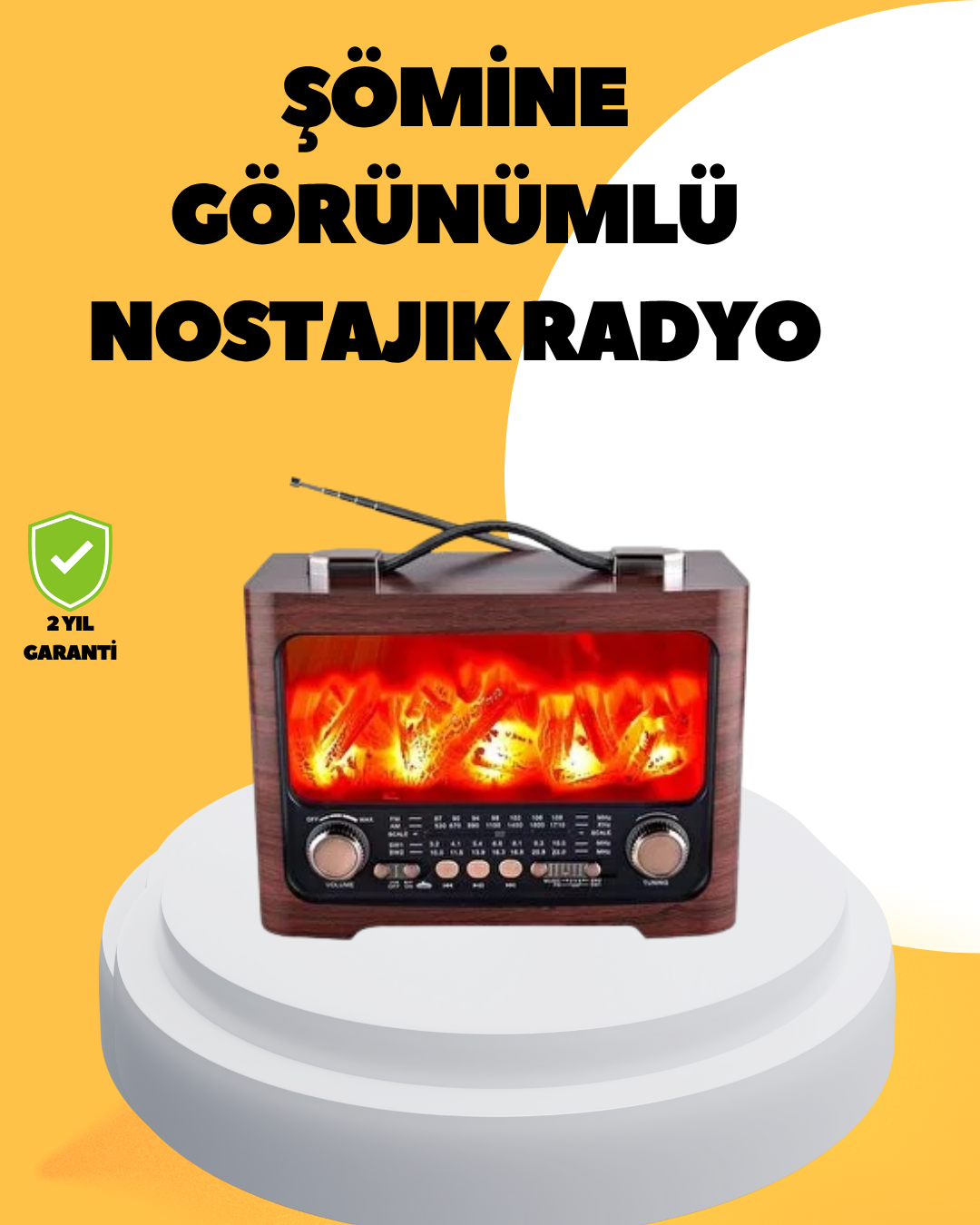 Taşınabilir Şömine Görünümlü Bluetooth Hoparlör – Solar Şarjlı, Alev Işıklı, 7W Ses