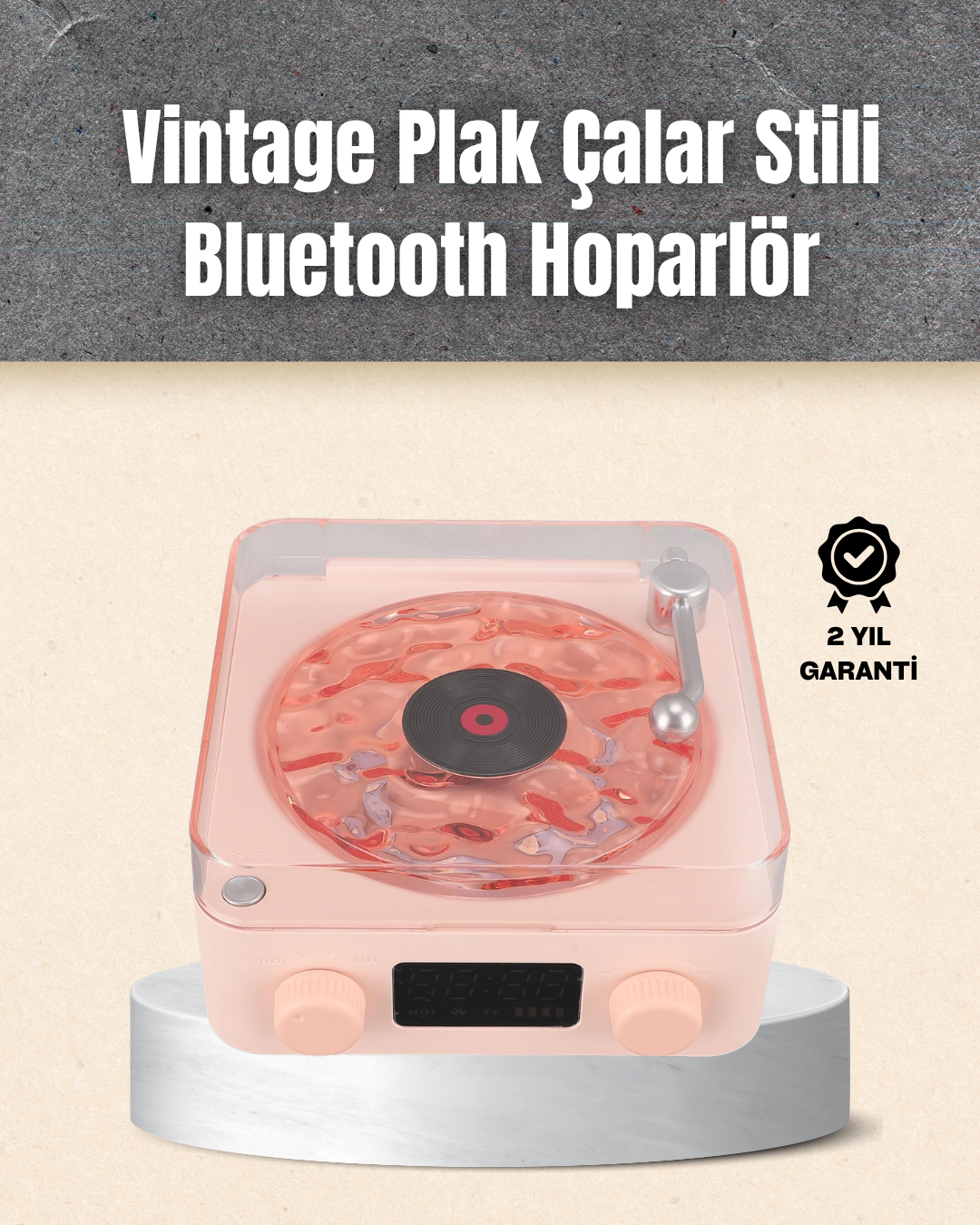 Retro Bluetooth Hoparlör – Yumuşak Gece Lambası ve Saat Göstergeli