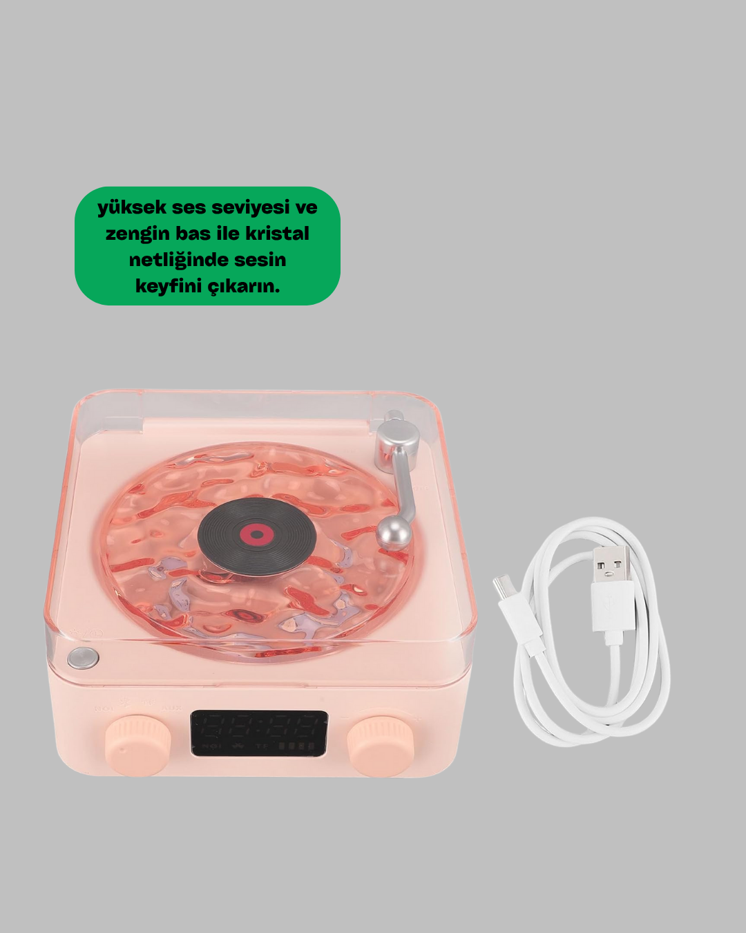 Retro Saatli Bluetooth Hoparlör – Gece Lambalı Kristal Ses Kalitesi