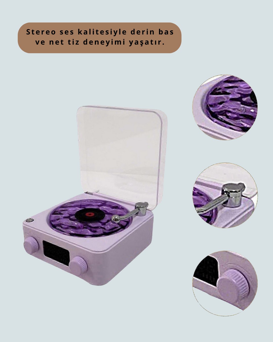 Projektörlü Gece Lambalı Retro Hoparlör – Taşınabilir Bluetooth Speaker