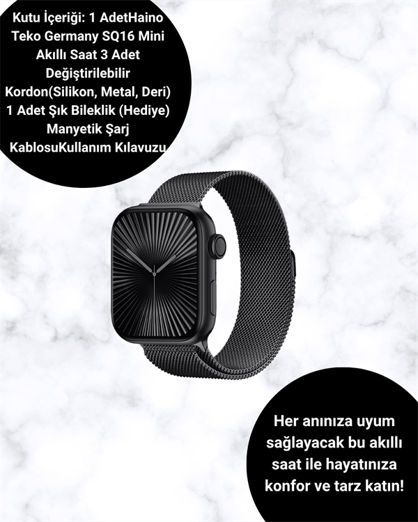 SQ-16 Mini Series 10 Akıllı Saat | Şık ve Hafif Tasarım, 3 Kordon Seçeneği