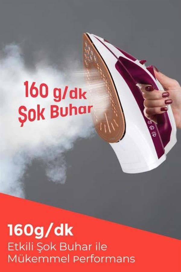 Seramik Tabanlı Kırmızı 2200 Watt Şok Buharlı Ütü