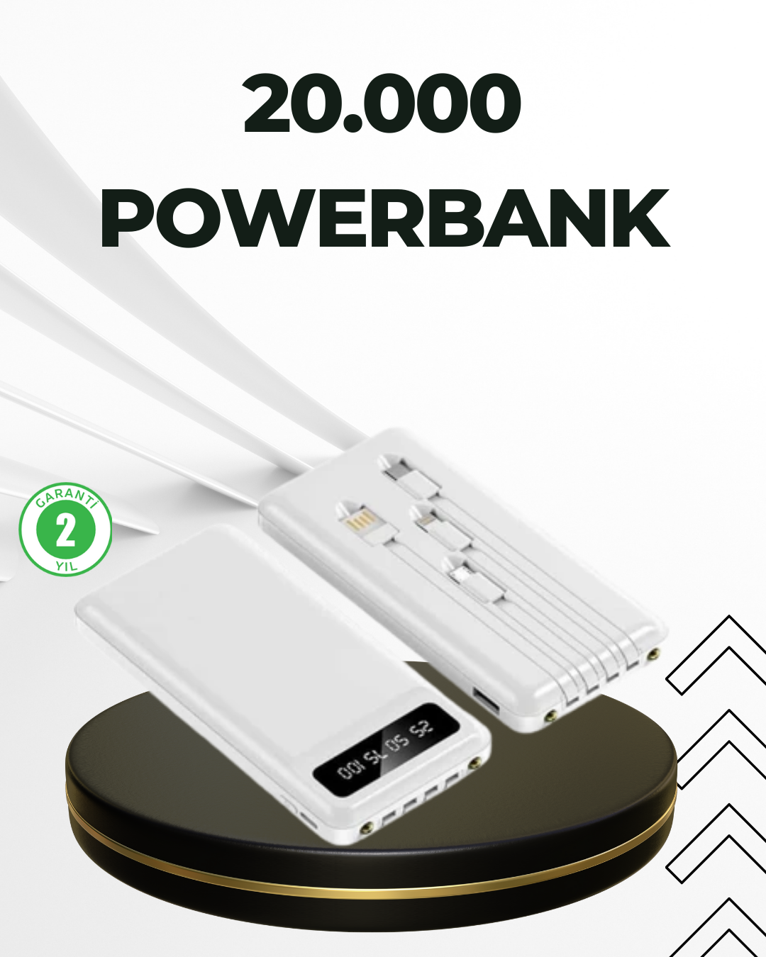 20.000mAh Taşınabilir Powerbank PD Teknolojili Çift USB Çıkışlı