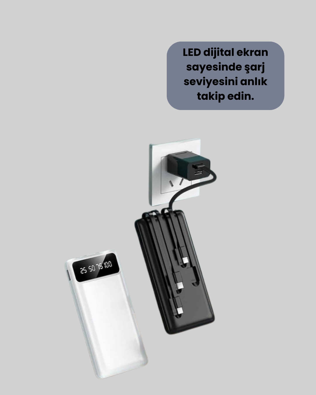 Kamp ve Seyahat İçin 20.000mAh LED Işıklı Hızlı Şarj Powerbank