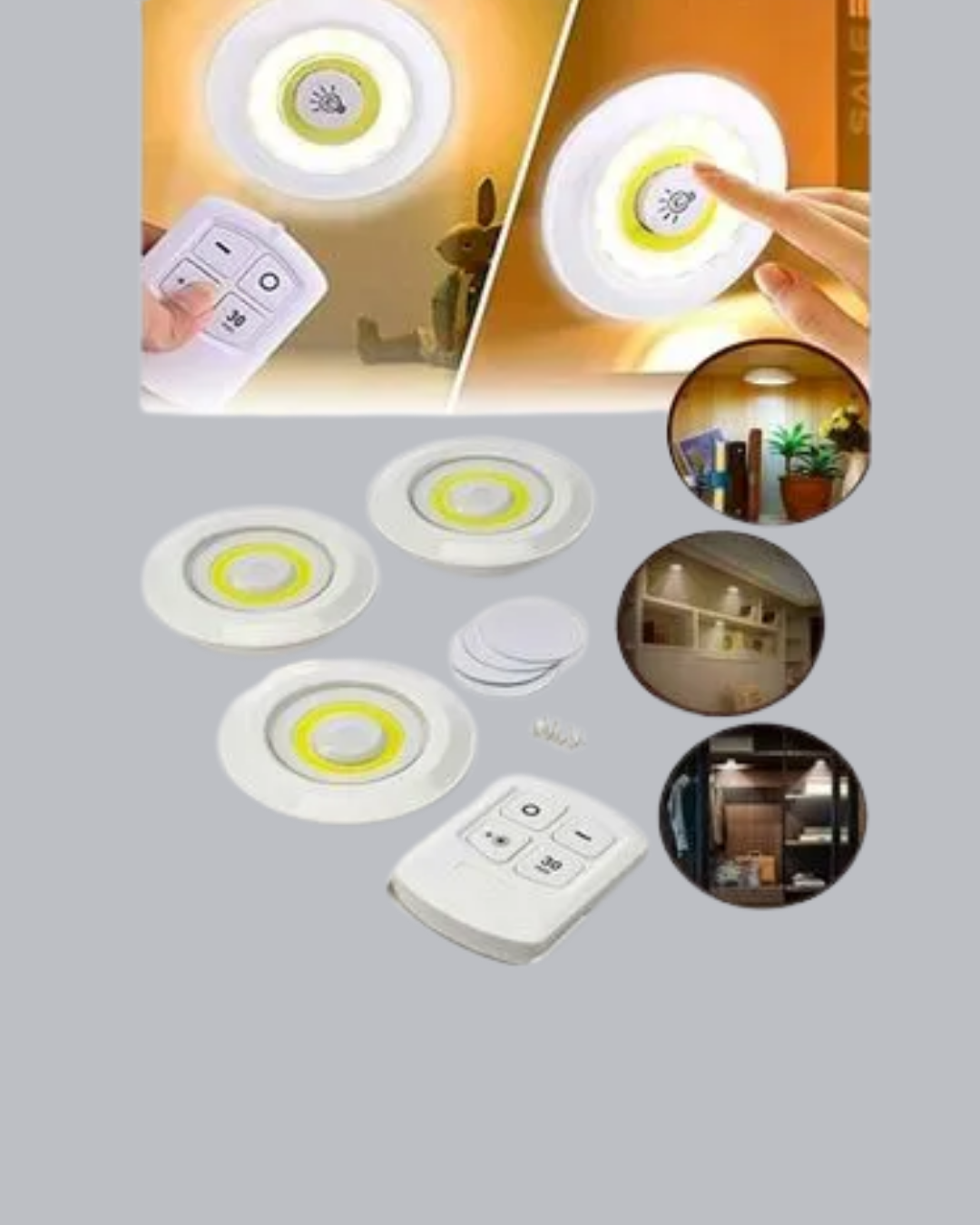 Kablosuz 3 Lü Spot Led Lamba Seti Uzaktan Kumandalı Enerji Tasarruflu Aydınlatma