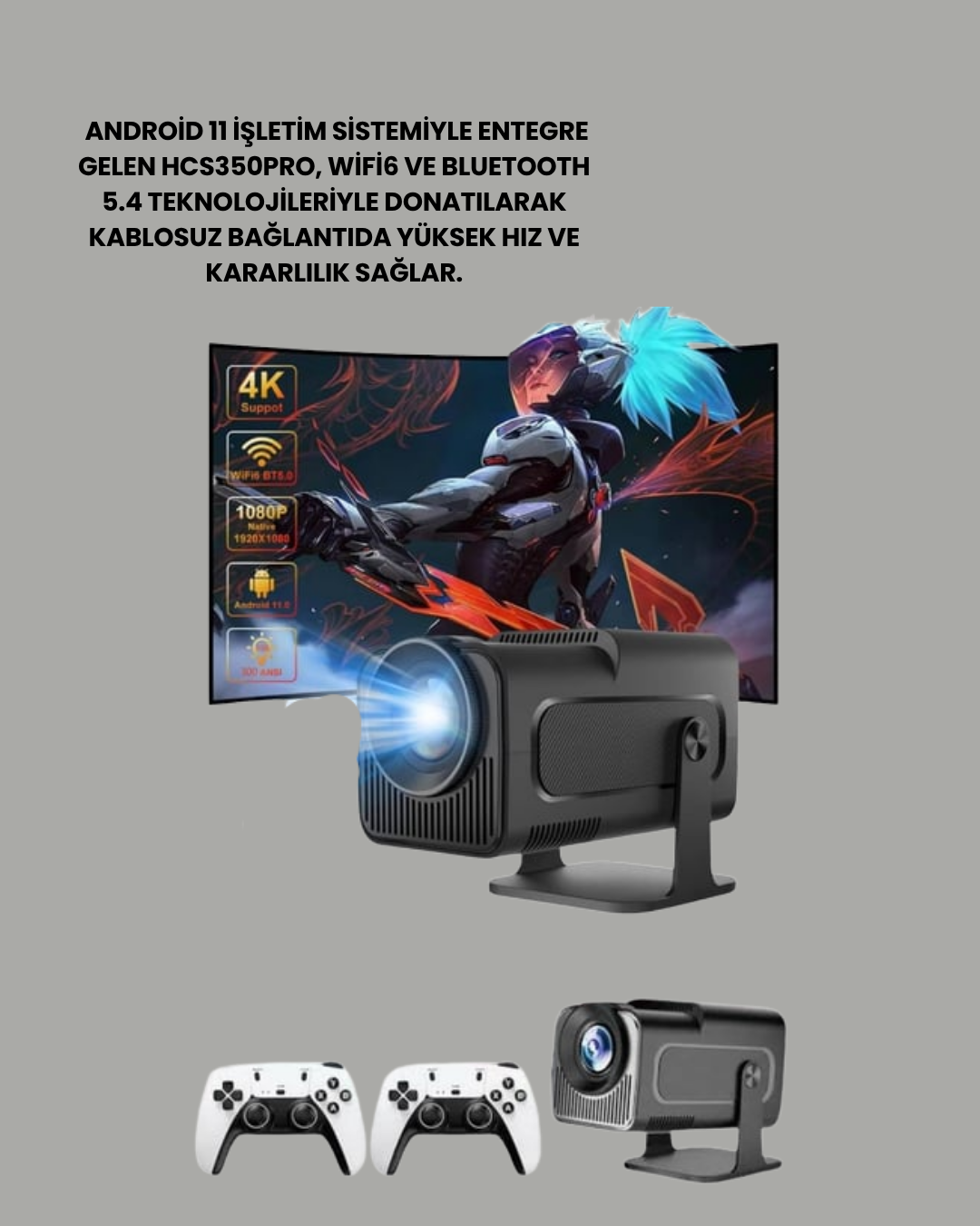 HCS350pro Android 11 İşletim Sistemli Mini Projektör