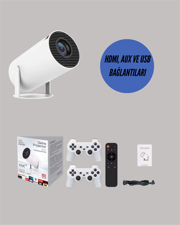 Kablosuz 4K Projeksiyon – Wi‑Fi 6 & Bluetooth 5.0 ile Oyun ve Uygulama Merkezli