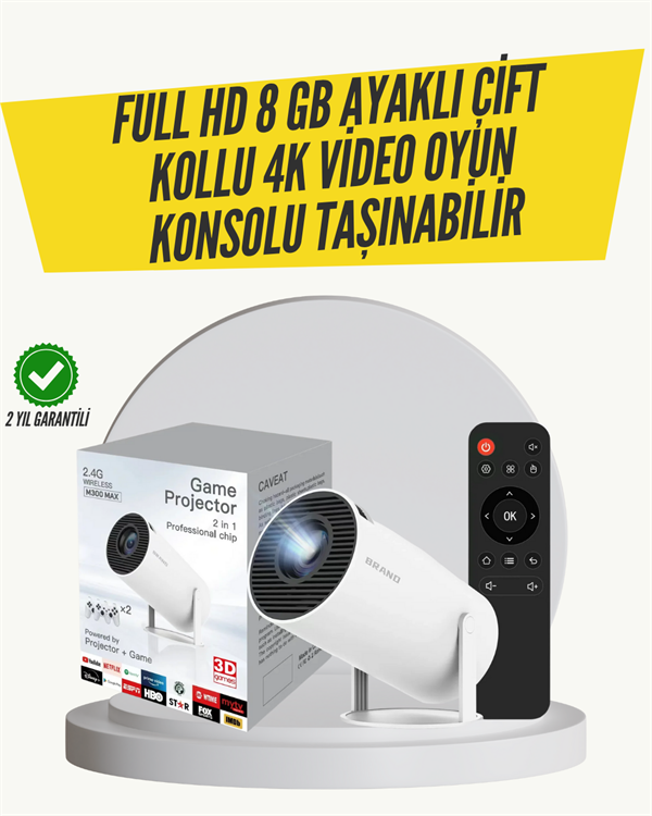 Kablosuz 4K Projeksiyon – Wi‑Fi 6 & Bluetooth 5.0 ile Oyun ve Uygulama Merkezli