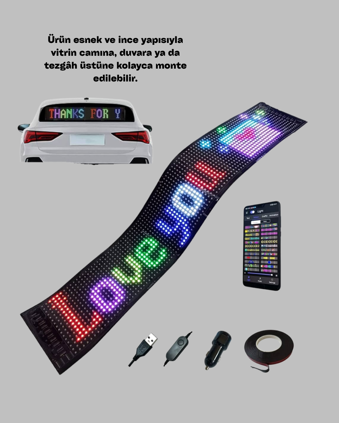 Kayan Yazı Destekli RGB LED Reklam Paneli USB ile Kolay Kurulumlu