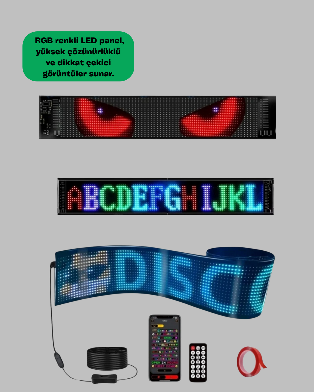 Kayan Yazı Destekli RGB LED Reklam Paneli USB ile Kolay Kurulumlu