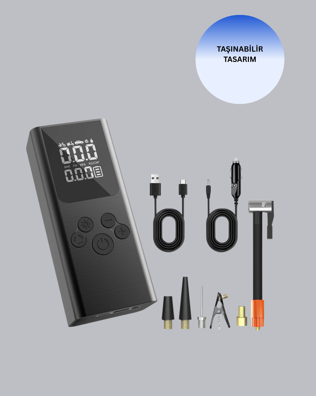 USB Şarjlı Taşınabilir Hava Kompresörü Dijital Ekranlı