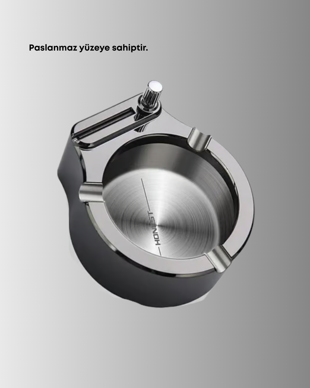 Çakmaklı Küllük Paslanmaz Metal Yuvarlak Tasarım