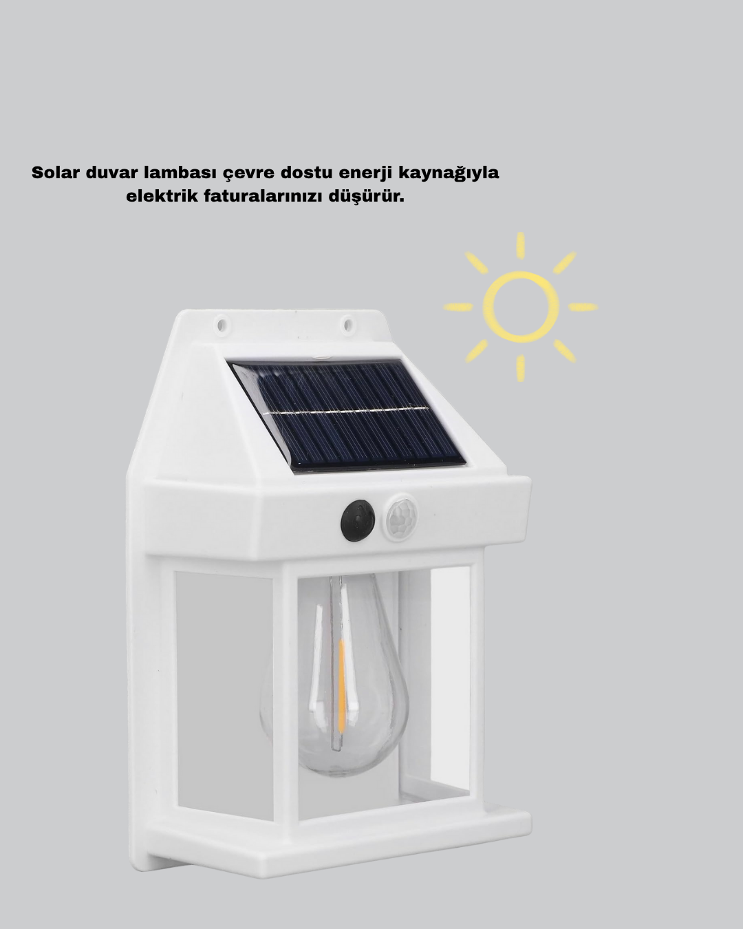 Üç Modlu Güneş Enerjili Duvar Lambası 1800mAh Bataryalı ve Hareket Sensörlü