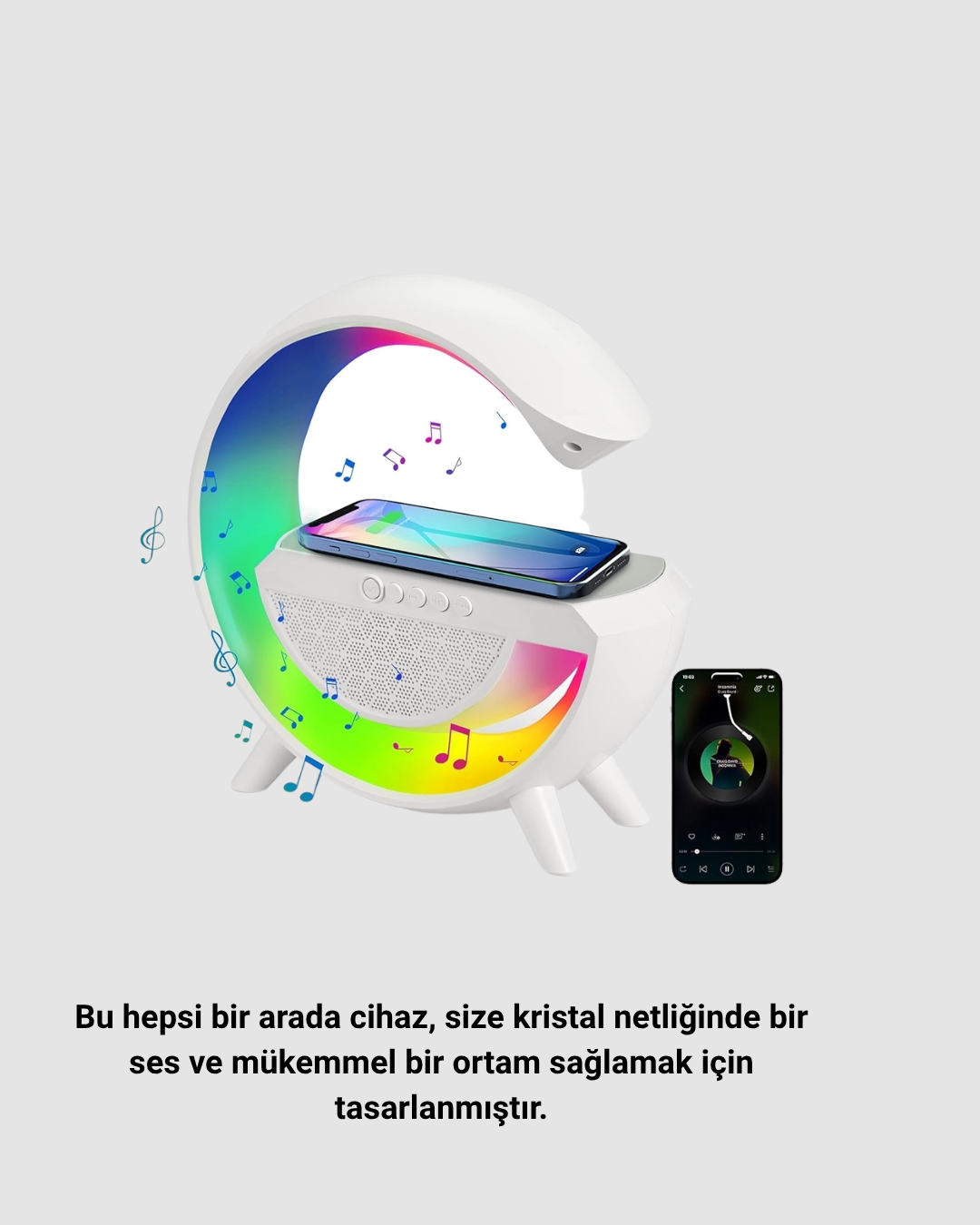 Kablosuz Şarjlı Bluetooth Hoparlör ve Gece Lambası – NFC, FM Radyo, RGB Işık