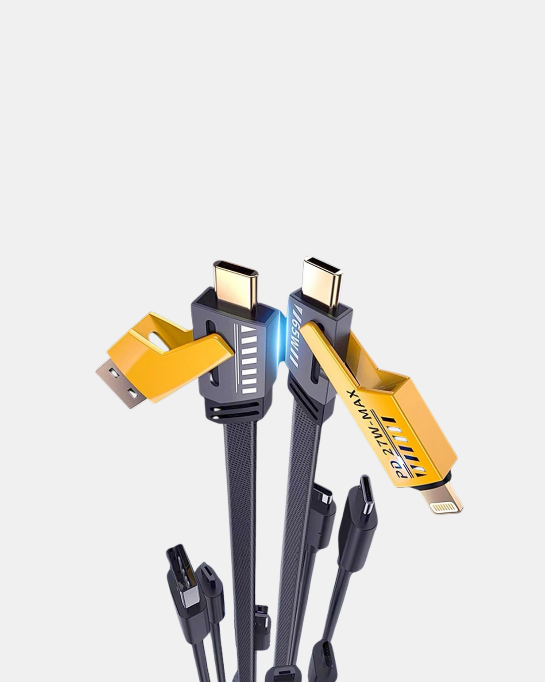 USB-C USB-A 4’ü 1 Arada Örgülü Kablo 65W Hızlı Şarj Metal Uç Dayanıklı