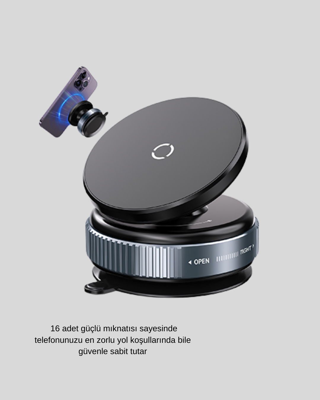 Mıknatıslı Araç Telefon Tutucu Vakum Teknolojili 360° Ayarlanabilir
