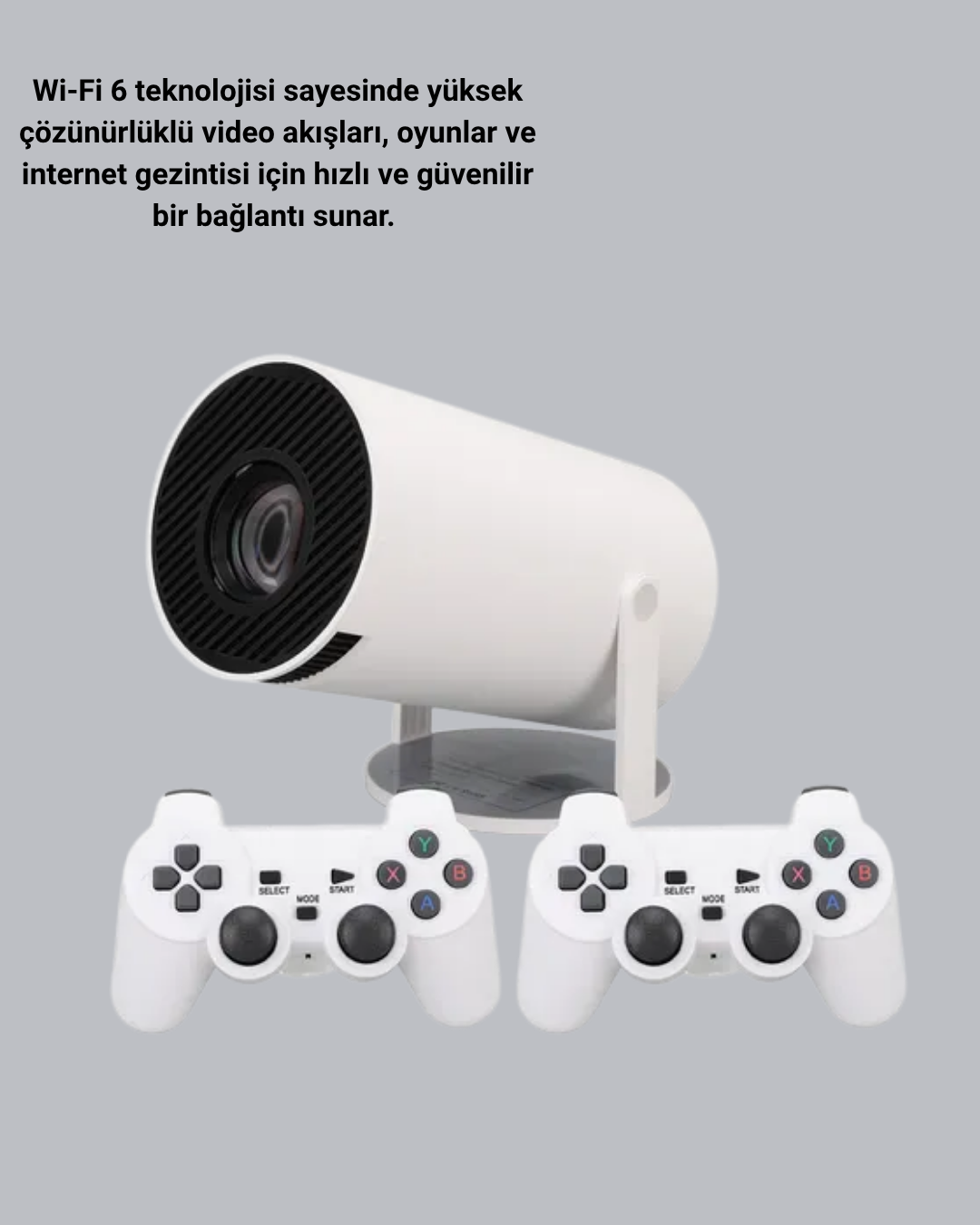 4K Wi-Fi 6 Projeksiyon Cihazı – 10.000+ Oyun Desteği, Kablosuz Bağlantı ve Çoklu Giriş Portları